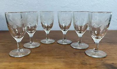 Set Of Six (6) Vintage Etched Stemmed Cordial Stemware Glasses Flower And Vine • $14.99