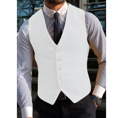 Men Vest Classic Cotton Formal Suit Waistcoat Breasted Vest Men Neck Wedding • $55.46