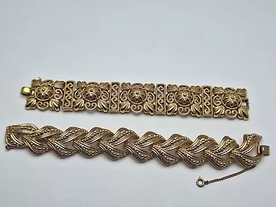 Vtg CROWN TRIFARI & NAPIER Goldtone BRACELET LOT Costume JEWELRY Safety Chain  • $22.50