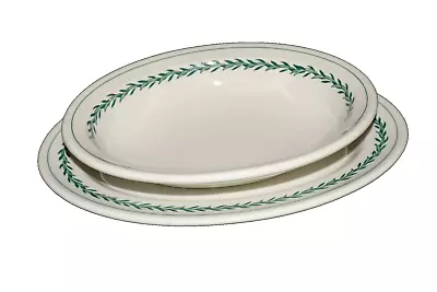 Walker China 2 Piece Vitrified Bedford Ohio GARLAND Green Oval Platter And Bowl • $15