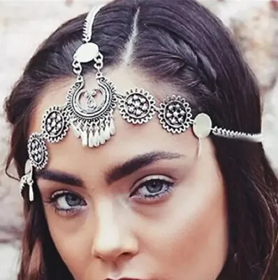 £5.95 • Buy Bohemian Silver Head Dress Piece Band Chain Hair Tassel Coin Indian Diwali UK H9