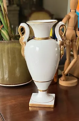 1940s Vintage Art Deco/Neoclassical Amphora Style Gilded White Ceramic Vase • $15