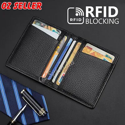 Mens Slim RFID Blocking Bifold Wallet Minimalist Black Credit Card Holder Pouch • $9.79