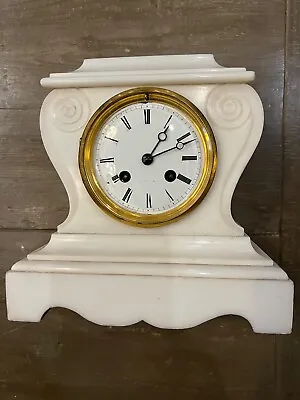 Antique Mantle Clock French White Marble Cased Japy Freres Movement. Rare Design • $149.50