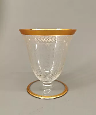 9135093 Krater Vase Type Decó Um 1930 Gold Rim Hand Cut 11x12 5cm • $216.87