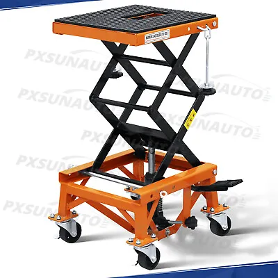 350lbs Hydraulic Motorcycle Lift Table 4 Wheels ATV Dirt Bike Scissor Jack Stand • $129.51