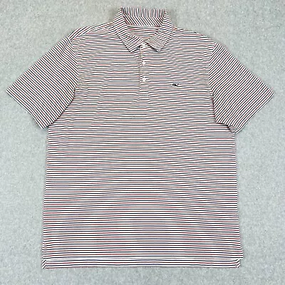 Vineyard Vines Performance Shirt Men's Large Red Blue Stripe Short Sleeve Polo • $16.99