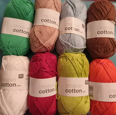 8 X 50g Balls Of Cotton Aran Yarn Various Colours Good For Small Projects. • £11.99