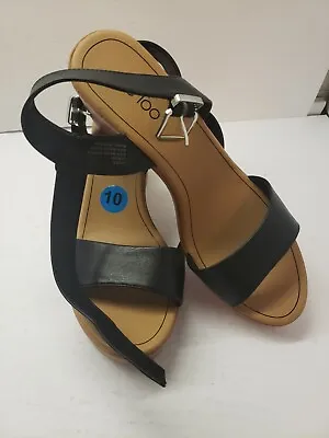 Me Too  Slip On Open Toe Shoes Black Mid Wedge  Size 10 M • $19.99