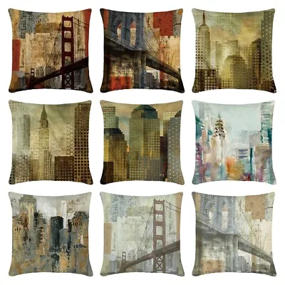 Vintage Brooklyn Bridge New York Cityscape Throw Pillow Case Sofa Cushion Covers • £4.03