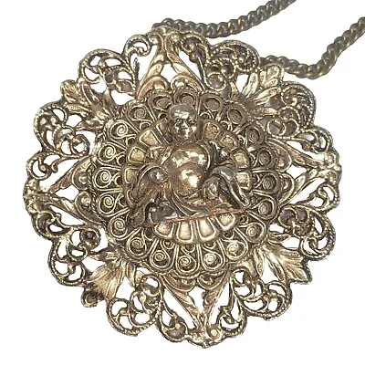 Women's Vintage Intricate Open Filigree Work Brass Buddha Lotus 18  Necklace  • $50.98