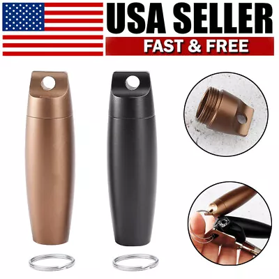 Mini Portable Aluminum Alloy Medicine Pill Box Case Bottle With Keychain Outdoor • $8.79