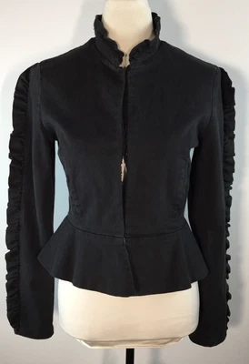 $23.99 • Buy Alice Mccall Womens Black Size 12 Jacket Pockets Lined Stretch Cotton Ruffle