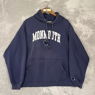 Vintage 90s Monmouth Embroidered Hoodie Mens Size XL Blue • $24.99