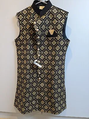 Mens Indian Suit - 3 Piece Black And Gold. Size 36 • £60