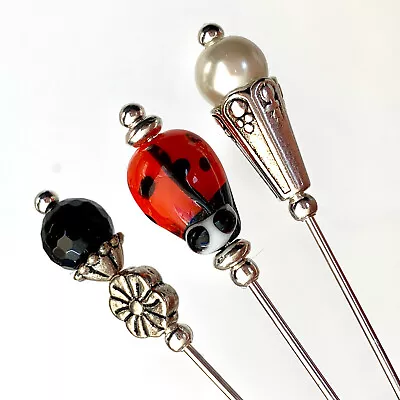 £10.99 • Buy 3 X Hat Pins Vintage Antique Silver Style 3 Inch Long Hat Pin & Protector**