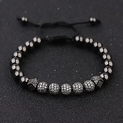 Luxury Men Women 4 Colors Zircon Crown Beads Braiding Macrame Handmade Bracelets • $9.49