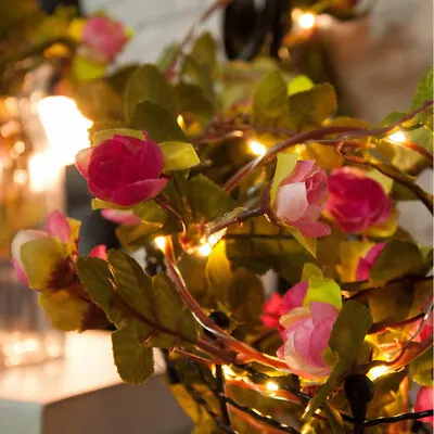 LED Artificial Flower With Lights Rose Leaves String Lights Wedding Home Garland • £7.99