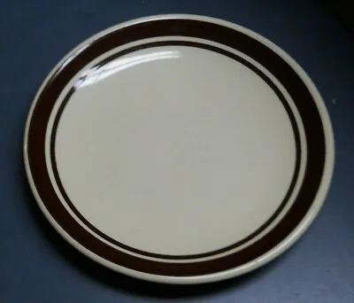 VINTAGE OLD McCOY POTTERY CREAM BROWN STRIPES 10.5  DINNER PLATE USA • $18