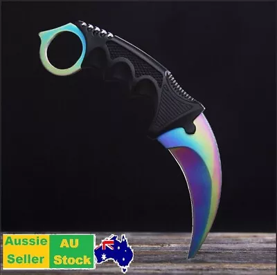 Outdoor KARAMBIT NECK KNIFE Survival Hunting Fixed Blade Fade Colourful Sheath   • $29.99