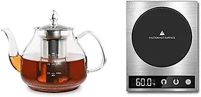 Teapot & Mug Warmer Glass Tea Kettle With Removable Infuser Coffee Cup Warmer • $81.34