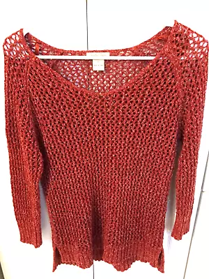 Lucky Brand Womens Sweater Open Knit Raglan Ribbed Hems Scoop Neck Large • $13.99