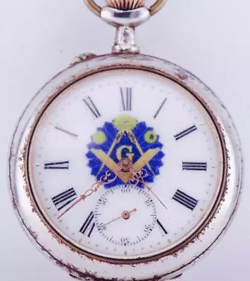 Antique Pocket Watch French Masonic LeCoultre Caliber  Fancy Enamel Dial C1890's • $791.15