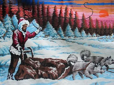 Original Vintage Dog Sled Sunset Alaska Velvet Scene Tapestry Large 72x48 • $62.85
