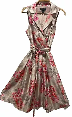 JESSICA HOWARD  Retro Fit 'n Flare Dress TaupePink Peach Floral Women’s Sz 8 • $15.99