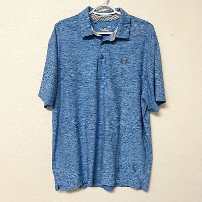 Under Armour Loose HeatGear Golf Short Sleeve Polo Shirt Blue Heather Size L • $21.99