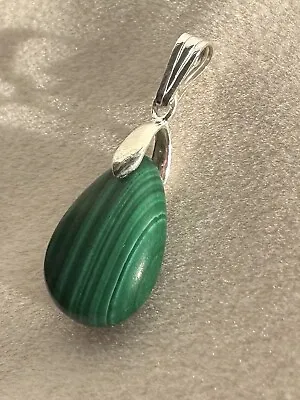 Natural Genuine Malachite 925 Sterling Silver Pendant • £10.23