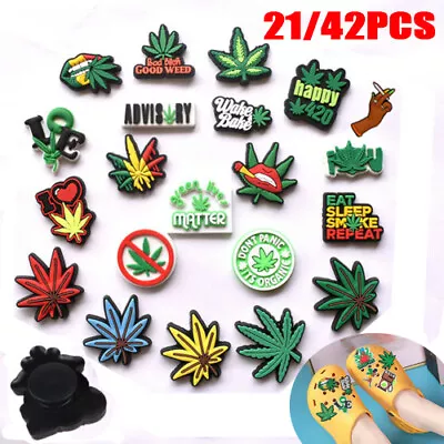 £4.38 • Buy 21/42PC Plant Weed Shoe Charm Button Plug Pin Croc Clog Shoes Wristband Decor UK