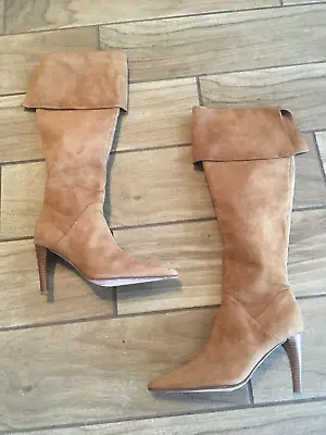 $32.50 • Buy Size 6 Amanda Smith Shoes Boots Tall High Heels Camel Suede Women's