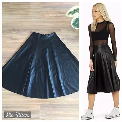 Black Milk Route 66 Midaxi Skirt S 8 10 Black Pleather Vegan Leather Rock Punk • $139