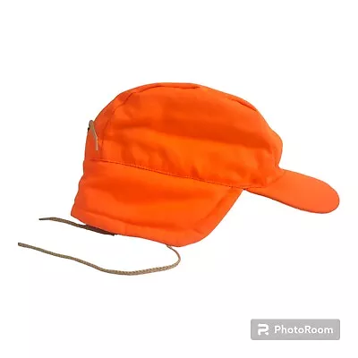 Vintage Safety Orange EDDIE BAUER  Ear Flap Hunting Hat Cap Warm Bright • $19