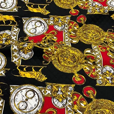 Baroque Steampunk Hip Hop Fabric  Watch  Lion  Quilted Black Gold 3 Yds • $89.99