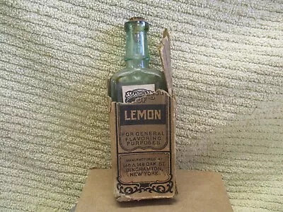 Antique The Cooks Choice Extract Of Lemon Bottle W/box W/stopper Binghamton NY • $9.99