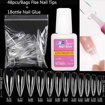 48pcs/bag False Nail Tips 10g Nail Glue Gel For Nail Art Extension Full Cover • $3.80