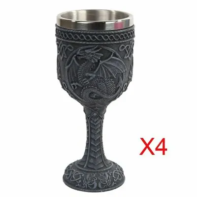 Set Of 4 Medieval Dragon Wine Goblet Chalice Resin Body Stainless Steel Liner • $119.88