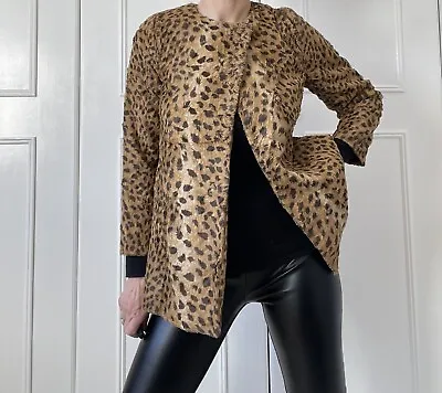 Miss Grant Leopard Print Jacket With Poppers Crop Sleeves Size S Uk6-10 • $13.68