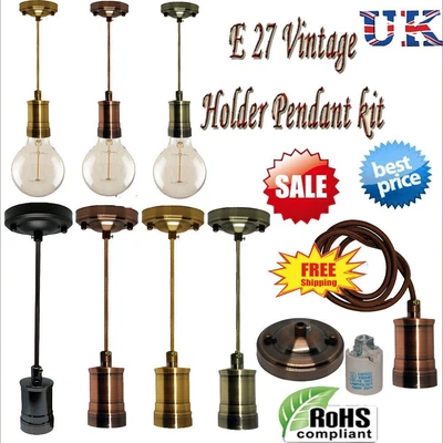£10.18 • Buy E27Ceiling Light Fabric Flex Cable Hanging Pendant Bulb Holder Light Fitting Kit