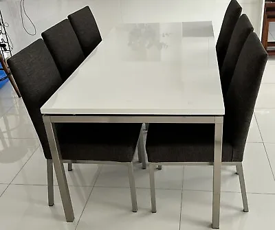 $100 • Buy Freedom High Gloss White Dining Table With Chairs