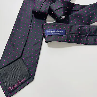 New Ralph Lauren Purple Label Black Silk Tie W Vivid Magenta Dots 58x3.5”  • $100