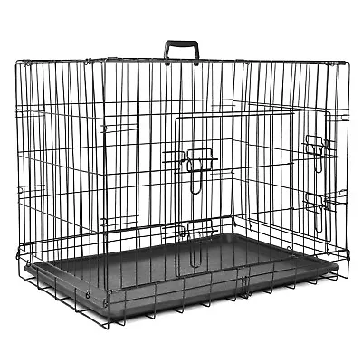 View Details Pet Cage Folding Metal Dog Crate Strong Cat Carrier Double Door Removable Tray • 27.97£