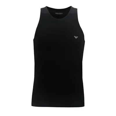 Emporio Armani Vest Black Tank Top Mens Stretch Cotton • £24.99