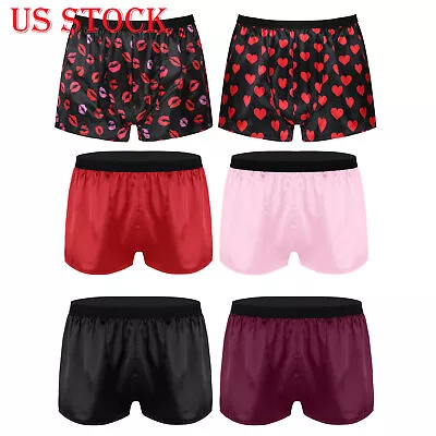 US Men's Shiny Satin Boxer Briefs Underwear Panties Swim Sports Short Pants • $8.63