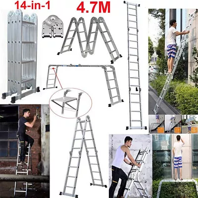 4.7M/15.4FT Multi-Purpose Aluminium 14 IN1 Combination Platform Folding Ladder • £100.10