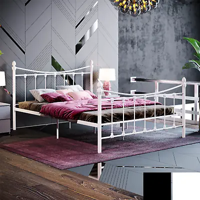 Metal Bed Frame Steel 4ft6 Double 5ft King Steel Bed Finial Bedroom Mattress • £109.95