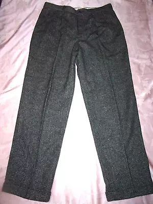 Vtg GAP Pants Men's Gray Wool Herringbone Tweed Pleated Cuffed Trousers 34 X 31 • $25