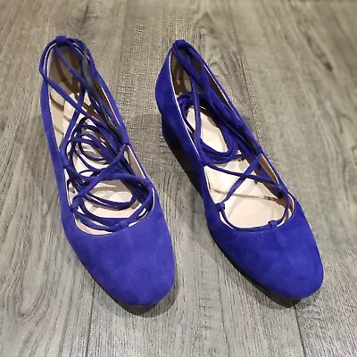 J. Crew Brilliant Purple Suede Lace Up Block Heels F4867 Women’s Size 5.5 • $45